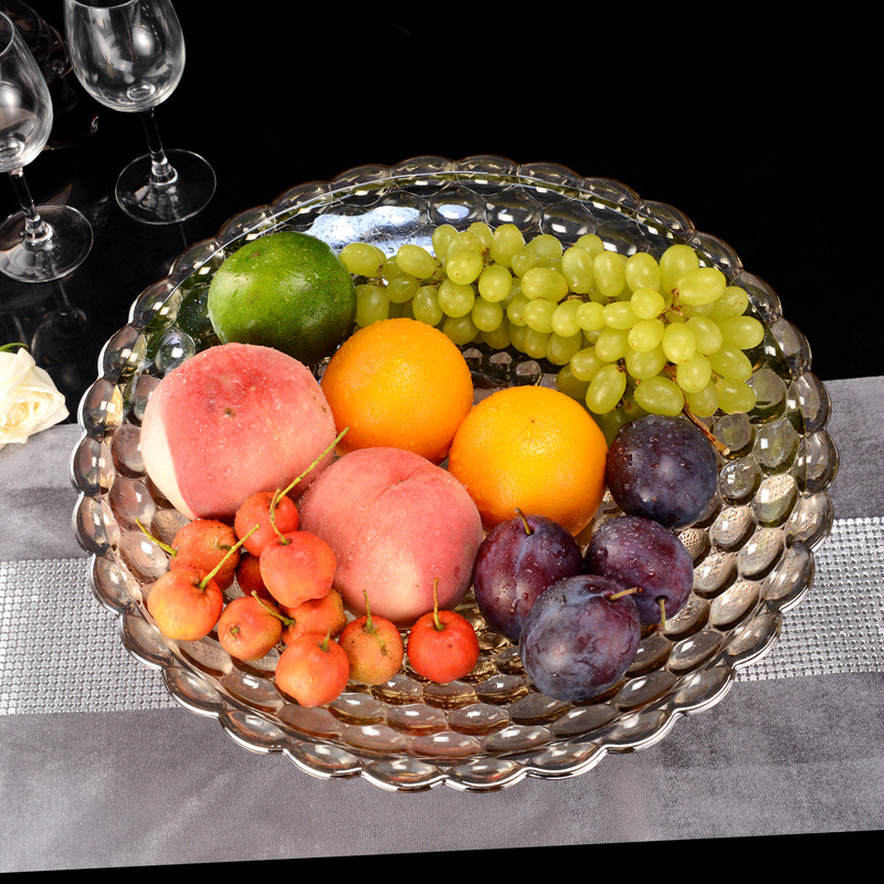 High style fruit tray with High foot Transparent Crystal glass and zinc Alloy Wedding Festive Gift soft loaded fruit tray High style fruit tray with High foot Transparent Crystal glass and zinc Alloy Wedding Festive Gift soft loaded fruit tray