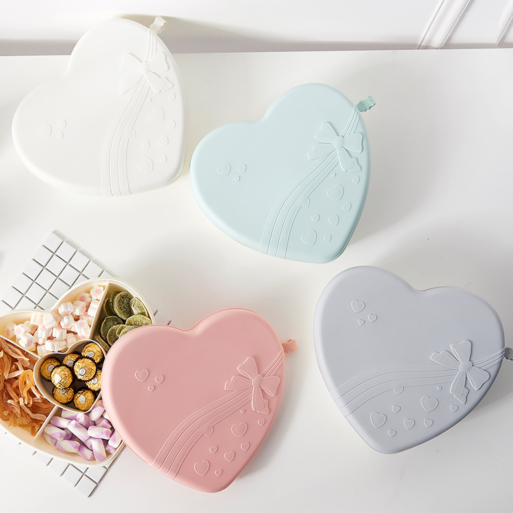 Round Partitioned Candy Tray Plastic Dried Fruit Tray Household Large Melon Seeds Box with Lid Dim Sum Plate Snack Storage Box