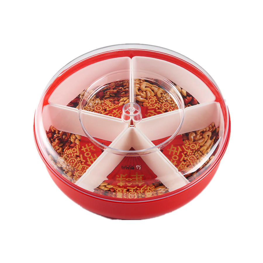 Creative Wedding Home Compartment round Candy Box Living Room Plastic Dried Fruit Tray Melon Seeds and Fruit Plate