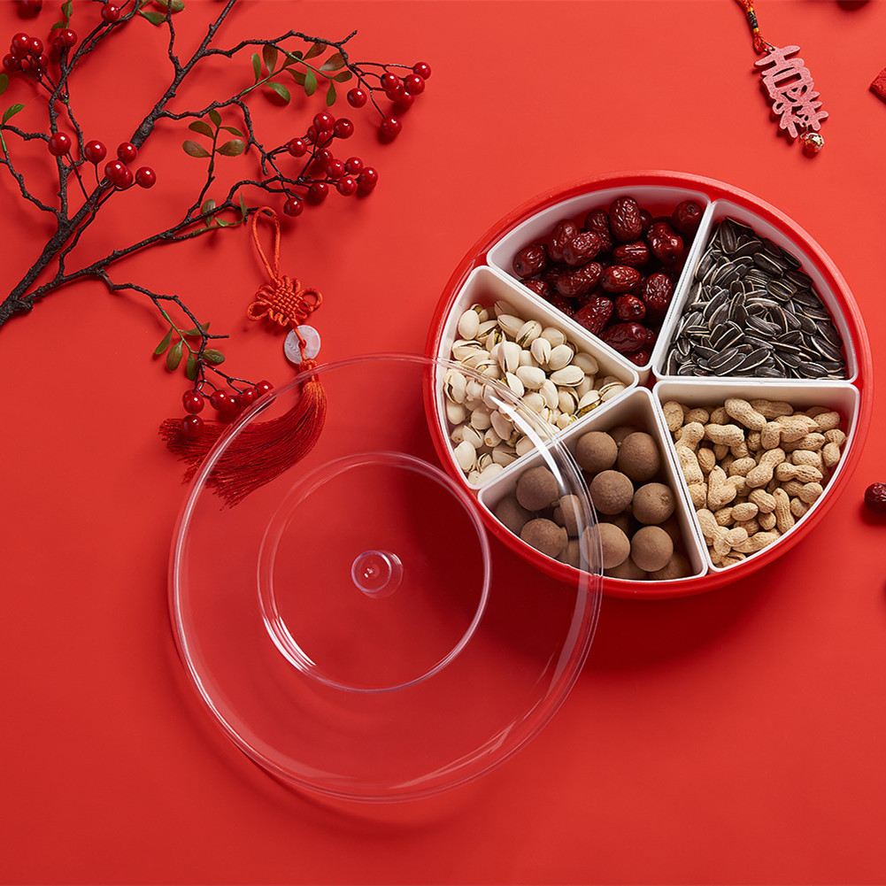 Creative Wedding Home Compartment round Candy Box Living Room Plastic Dried Fruit Tray Melon Seeds and Fruit Plate