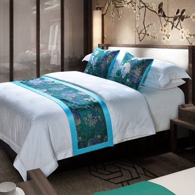 Polyester hotel bed runner hotel bed flag bed skirt cushion pillow