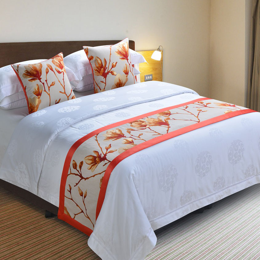 Polyester hotel bed runner hotel bed flag bed skirt cushion pillow Polyester hotel bed runner hotel bed flag bed skirt cushion pillow