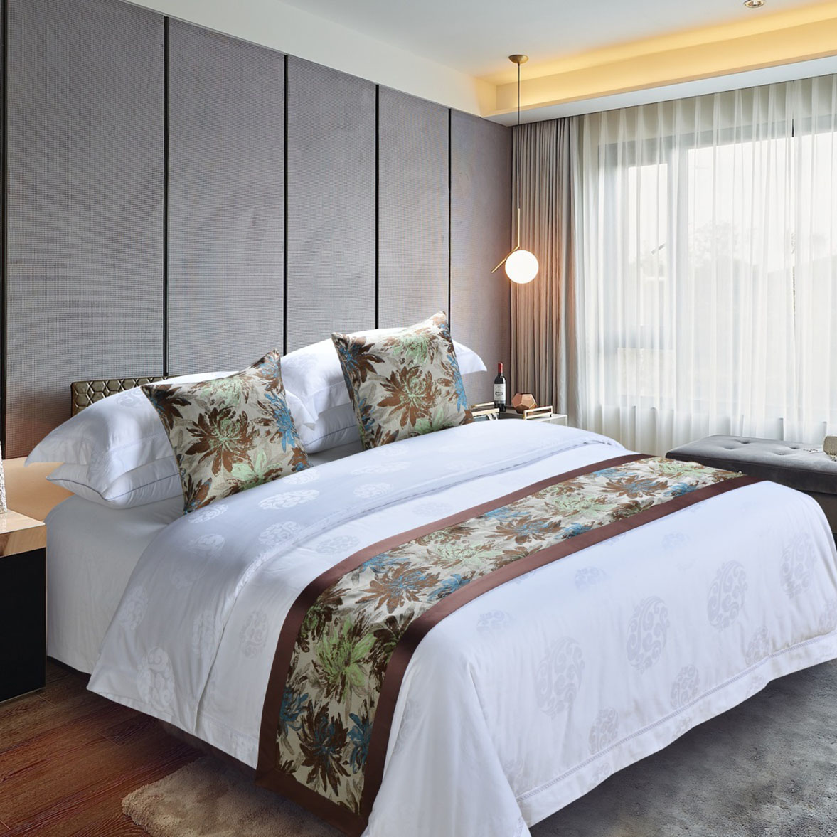 Polyester hotel bed runner hotel bed flag bed skirt cushion pillow Polyester hotel bed runner hotel bed flag bed skirt cushion pillow