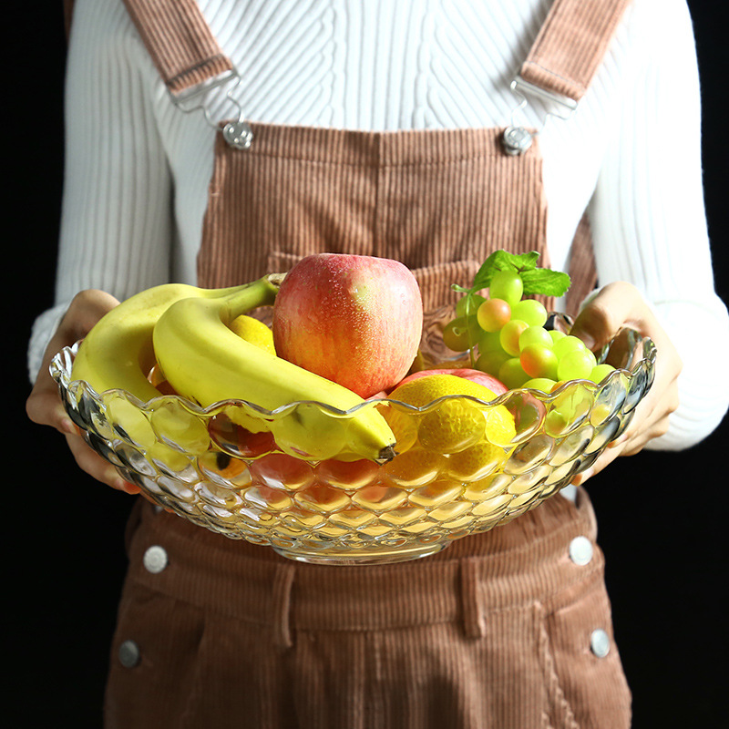 Wholesale Transparent Glass Fruit Plate Fruit Plate Large European Household Bead Point Fruit Pot