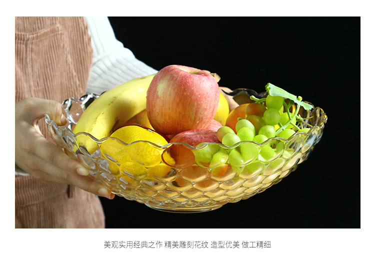 Wholesale Transparent Glass Fruit Plate Fruit Plate Large European Household Bead Point Fruit Pot Wholesale Transparent Glass Fruit Plate Fruit Plate Large European Household Bead Point Fruit Pot