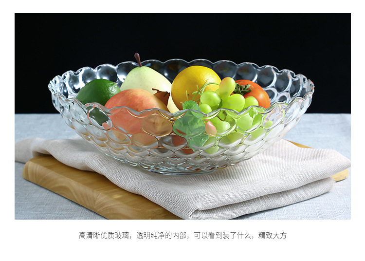 Wholesale Transparent Glass Fruit Plate Fruit Plate Large European Household Bead Point Fruit Pot Wholesale Transparent Glass Fruit Plate Fruit Plate Large European Household Bead Point Fruit Pot