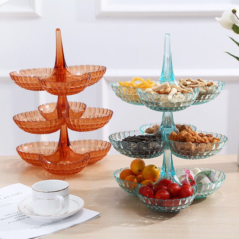 Creative overlay multi-layer fruit tray overlay dry fruit tray three layers candy tray PS fruit tray basket 