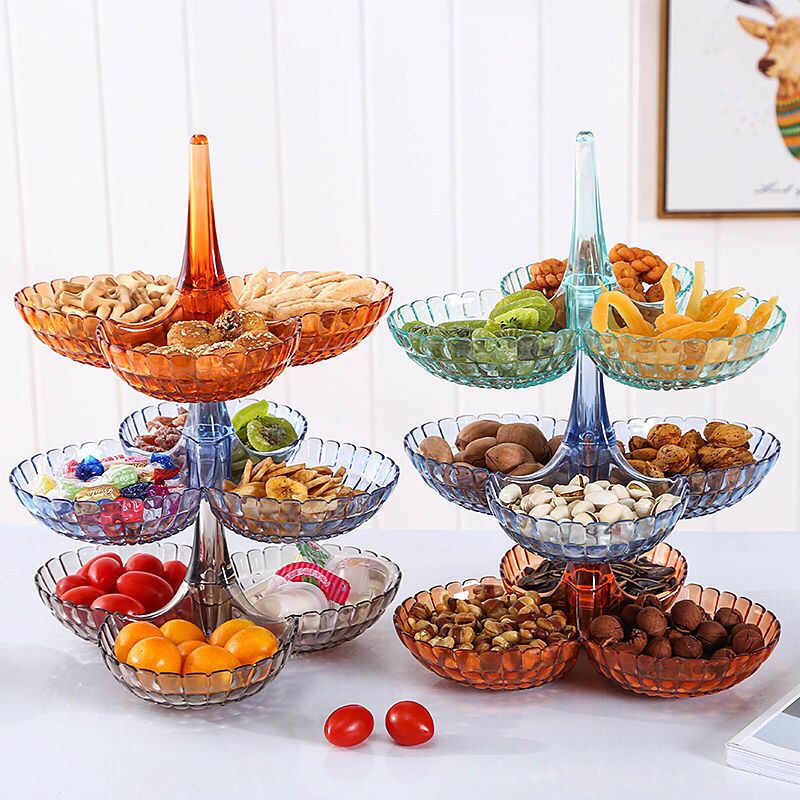 Creative overlay multi-layer fruit tray overlay dry fruit tray three layers candy tray PS fruit tray basket 