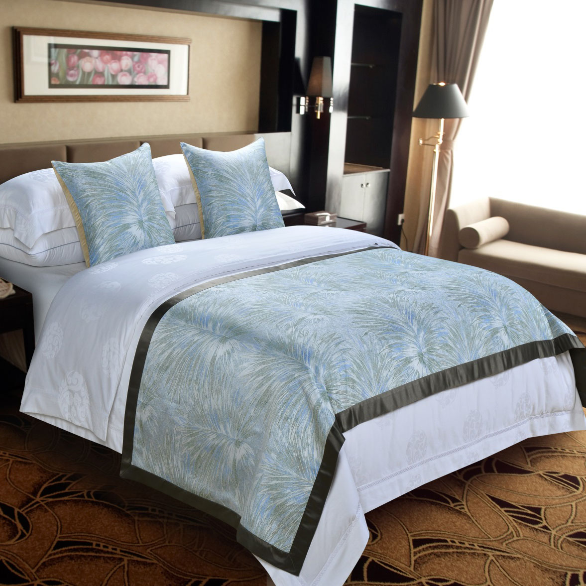 POLYESTER HOTE  BED RUNNER HOTEL BED FLAG BED SKIRT CUSHION PILLOW 
