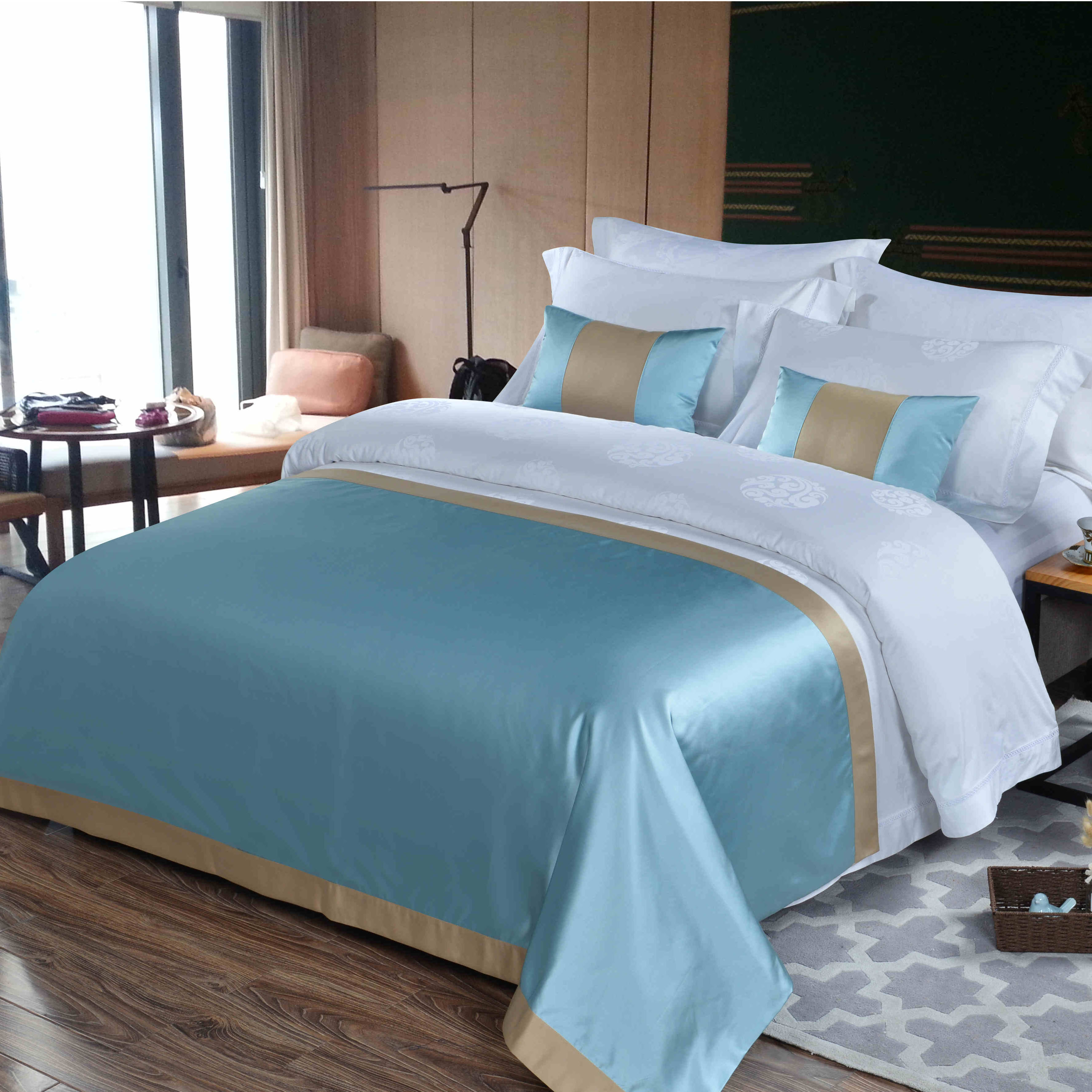 POLYESTER HOTE  BED RUNNER HOTEL BED FLAG BED SKIRT CUSHION PILLOW 