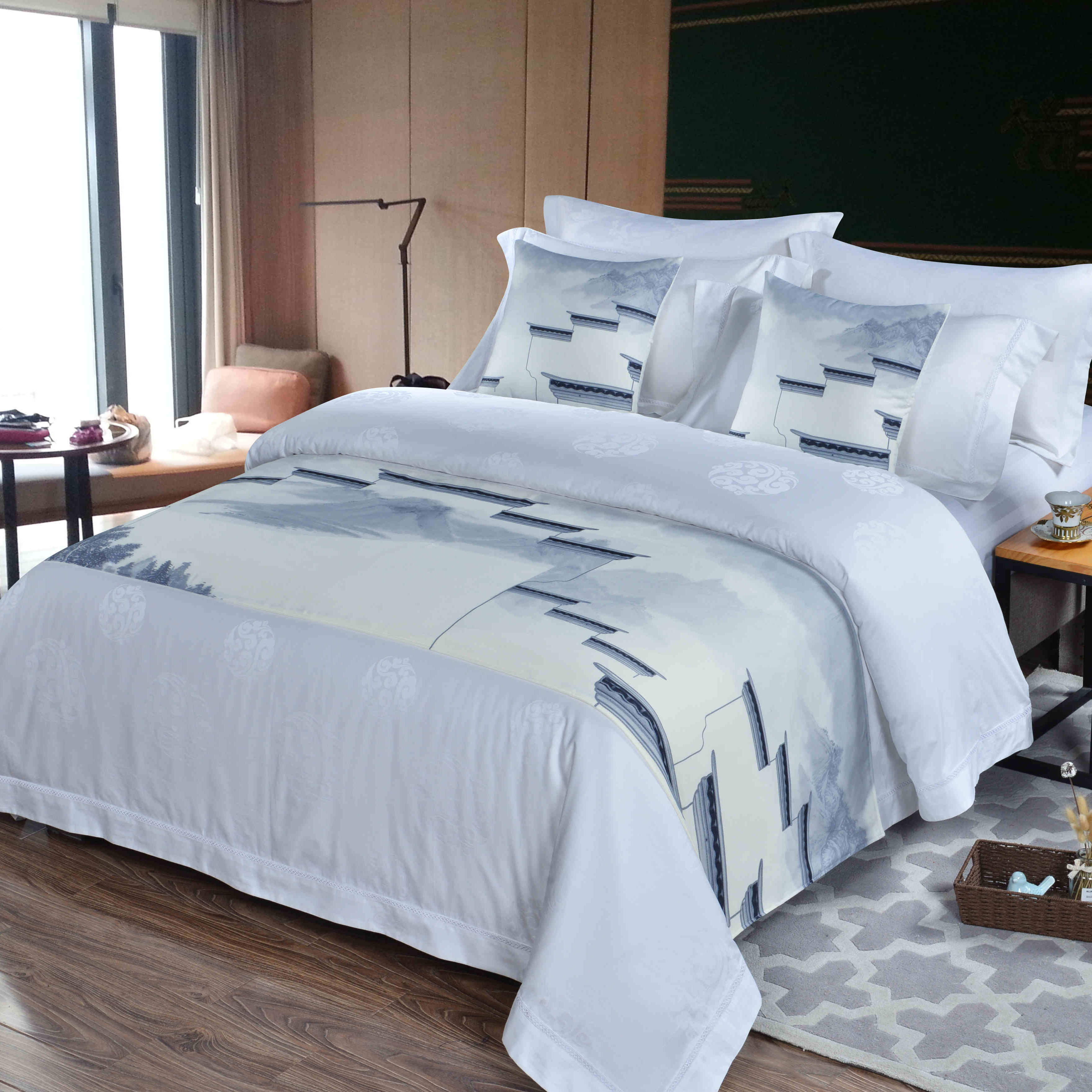POLYESTER HOTE  BED RUNNER HOTEL BED FLAG BED SKIRT CUSHION PILLOW 