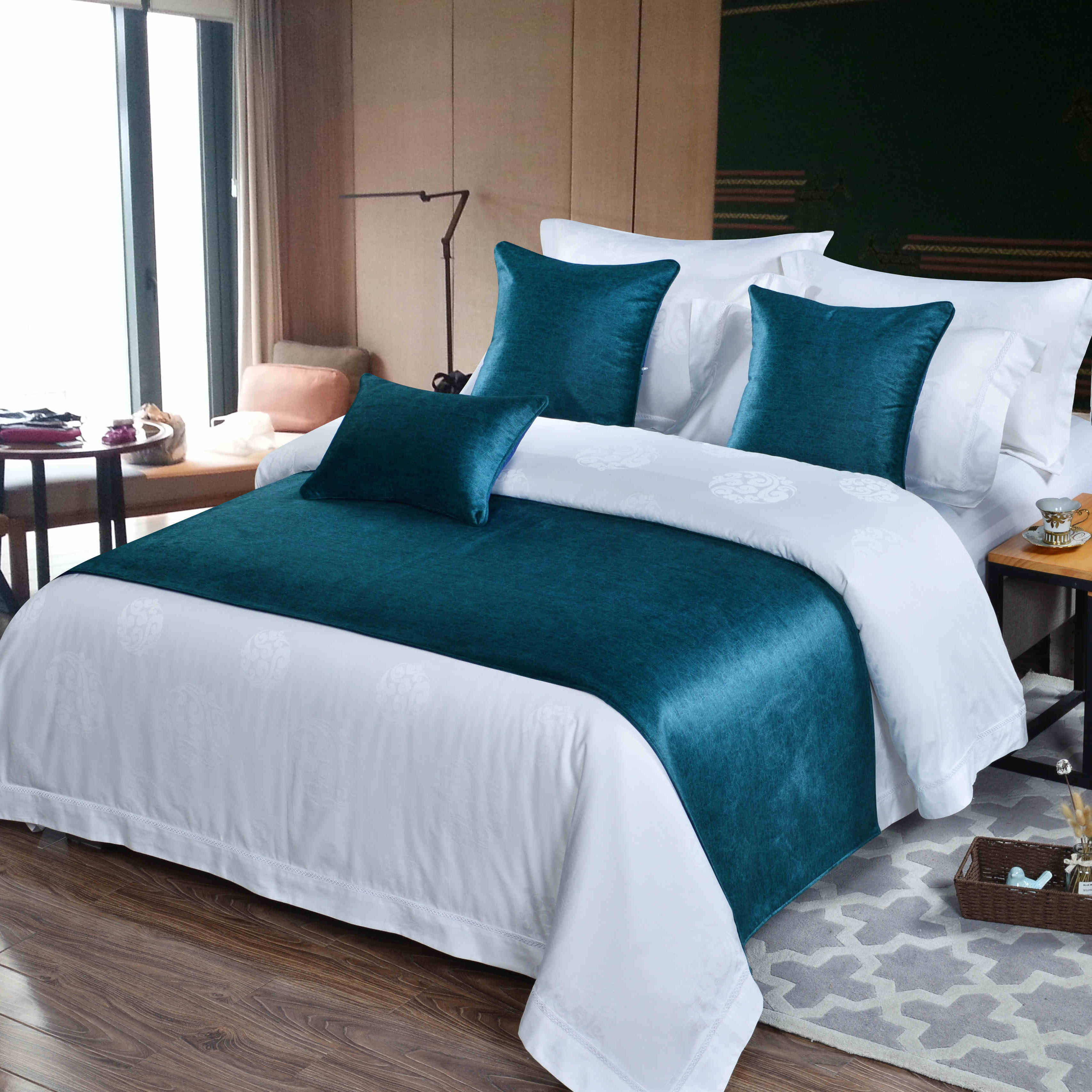 POLYESTER HOTE  BED RUNNER HOTEL BED FLAG BED SKIRT CUSHION PILLOW 