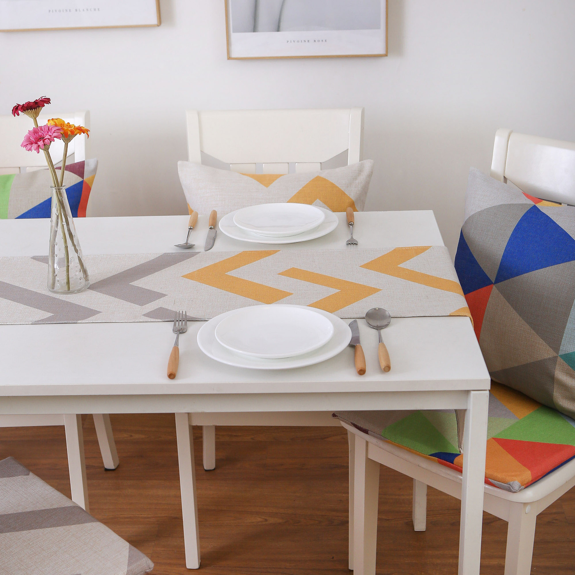 The Nordic Striped table flag Heavy cotton and linen printed table flag Hotel bed flag tea house tea mat