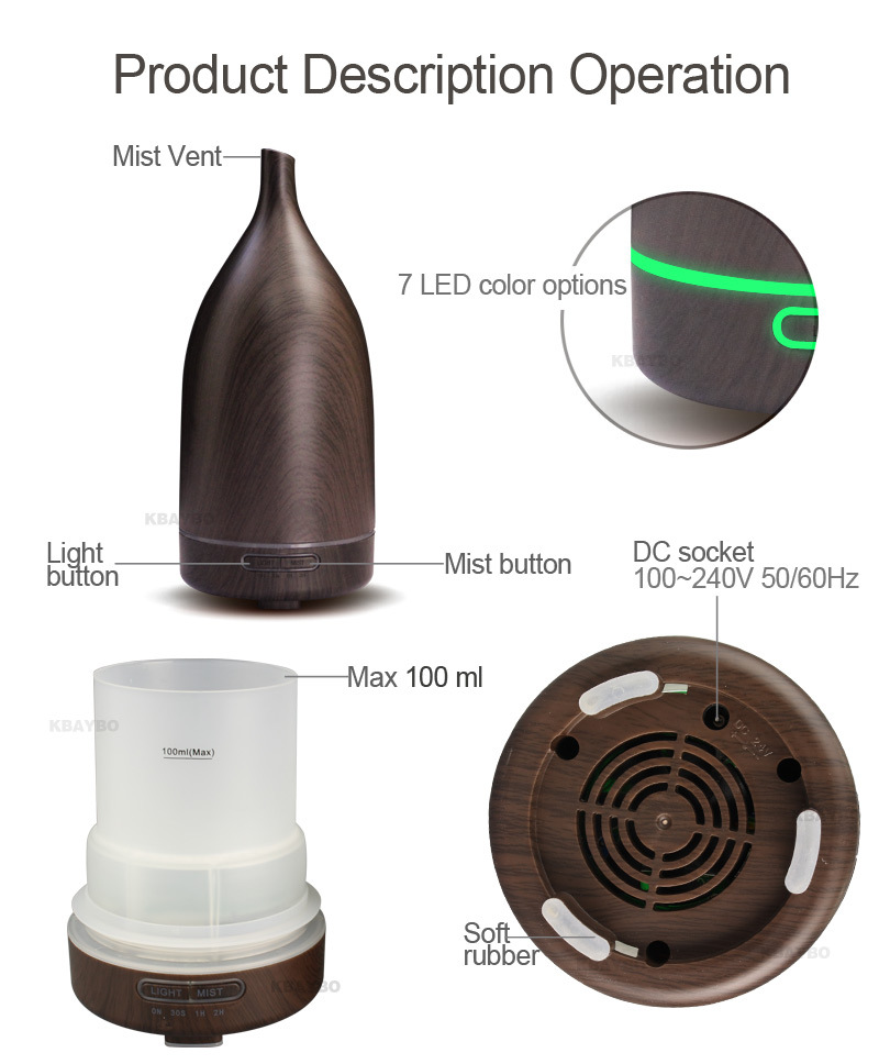 Wholesale 100ML wood grain wine bottle humidifier aroma machine color night light aroma machine