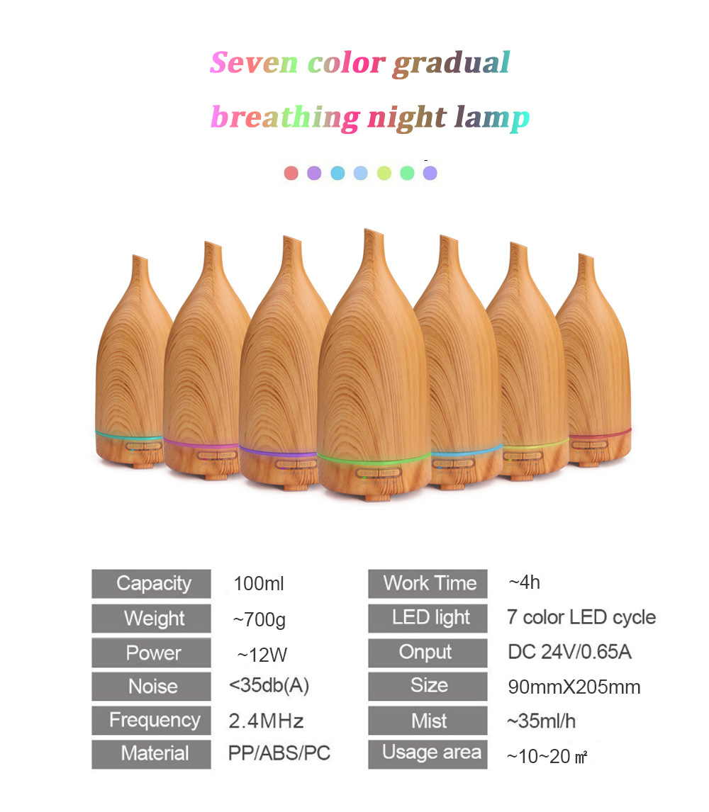 Wholesale 100ML wood grain wine bottle humidifier aroma machine color night light aroma machine