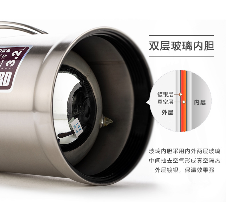 Thickened Stainless Steel Shell Kettle Heat and Cold Insulation Thermo Thermos Bottle Double-Layer Glass Liner for Student Dormitory