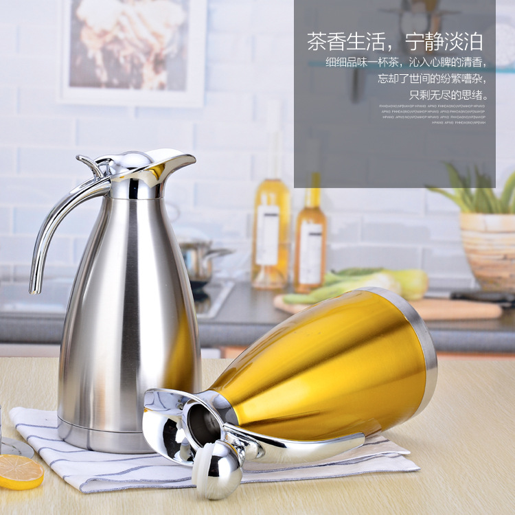 Stainless steel thermo-thermos vacuum two-layer coffeepot home hotel european-style cold and hot water bottle gift.