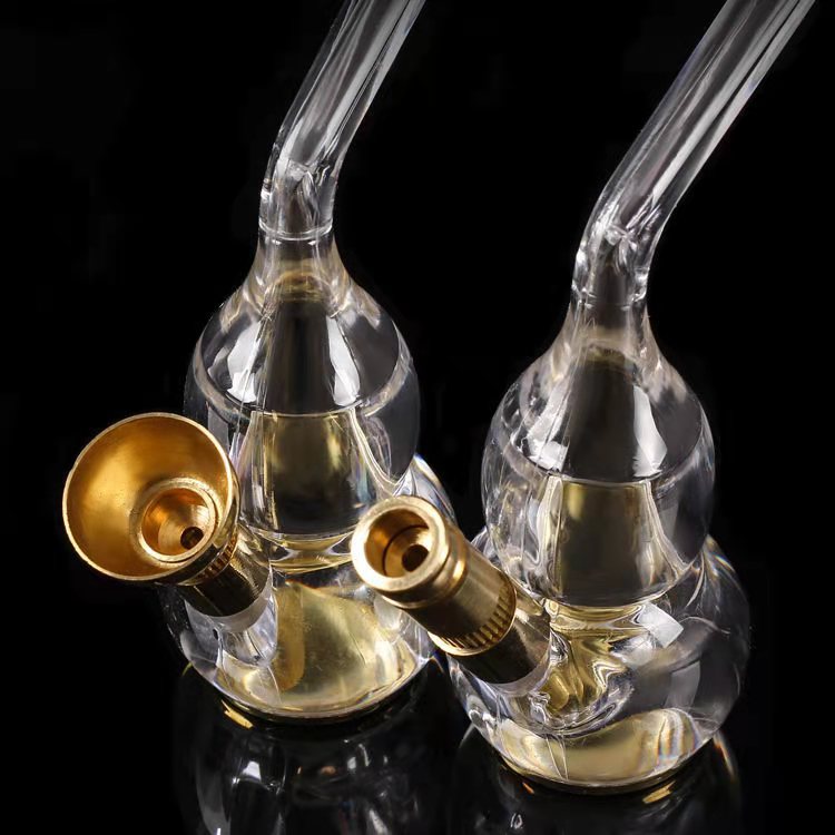 Brass Organic Glass Shisha Hookah Small-Bowled Long-Stemmed (Tobacco) Pipe Pipe Bag Glass Transparent Cigarette, Cut Tobacco Filter Dual-Purpose Hookah