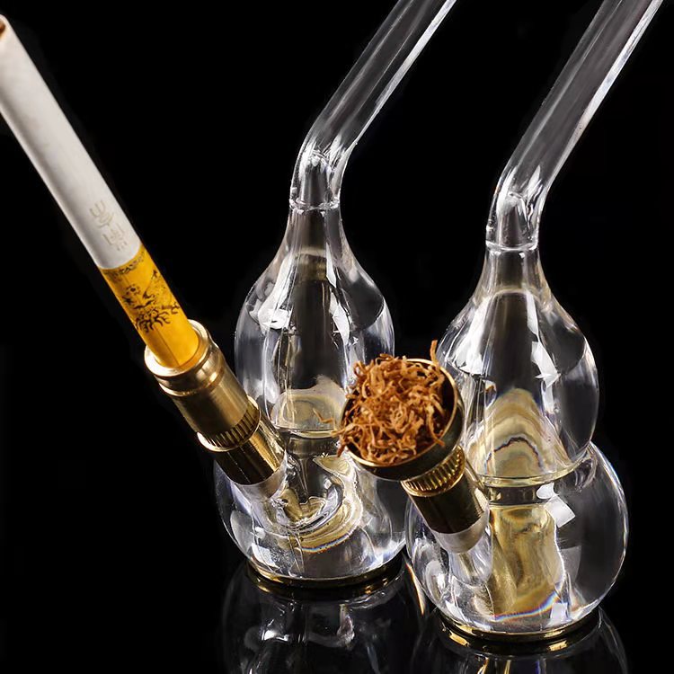 Brass Organic Glass Shisha Hookah Small-Bowled Long-Stemmed (Tobacco) Pipe Pipe Bag Glass Transparent Cigarette, Cut Tobacco Filter Dual-Purpose Hookah