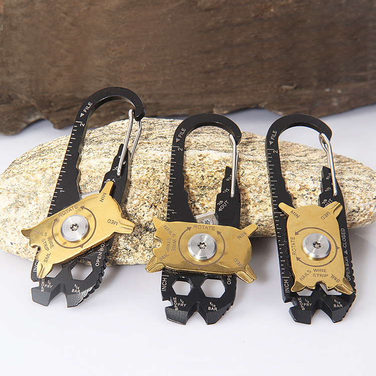 Camping Tool Card 20in1 Stainless Steel Combination Portable EDC Portable Keychain Deformation Climbing Button Carabiner