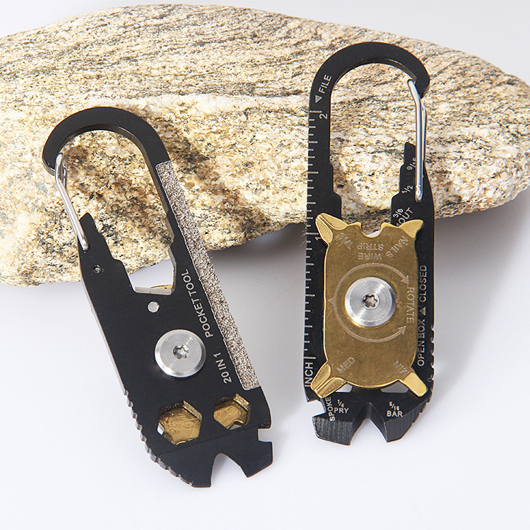 Camping Tool Card 20in1 Stainless Steel Combination Portable EDC Portable Keychain Deformation Climbing Button Carabiner