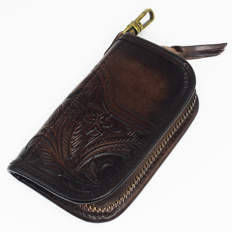 Vegetable Tanned Leather Embossed Creative Car Intelligent Remote Key Case Driving License Card Position SkeletonSkin