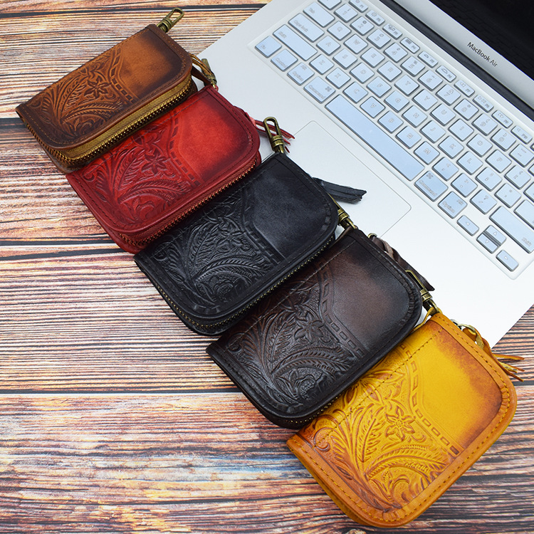 Vegetable Tanned Leather Embossed Creative Car Intelligent Remote Key Case Driving License Card Position SkeletonSkin