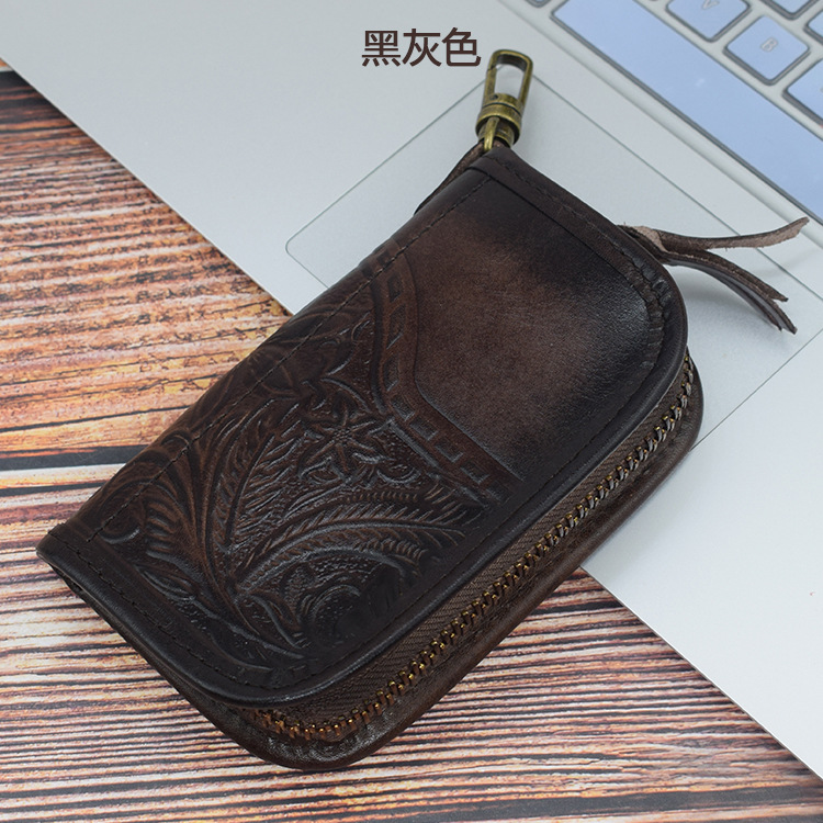 Vegetable Tanned Leather Embossed Creative Car Intelligent Remote Key Case Driving License Card Position SkeletonSkin