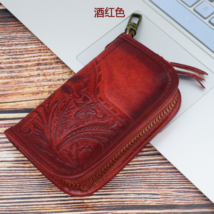 Vegetable Tanned Leather Embossed Creative Car Intelligent Remote Key Case Driving License Card Position SkeletonSkin
