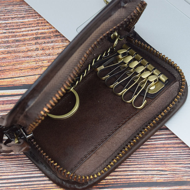 Vegetable Tanned Leather Embossed Creative Car Intelligent Remote Key Case Driving License Card Position SkeletonSkin