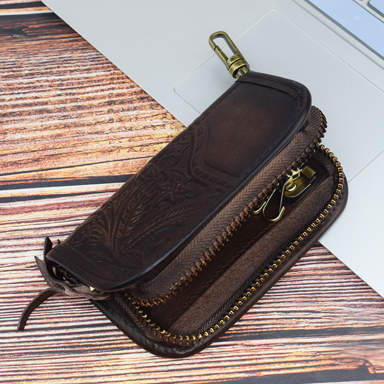 Vegetable Tanned Leather Embossed Creative Car Intelligent Remote Key Case Driving License Card Position SkeletonSkin