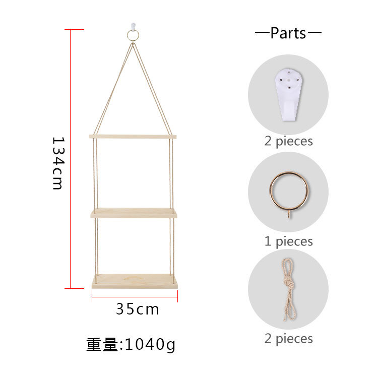 Factory Wall Decorations Hang Rope Storage Rack Flower Pot Storage Rack Nordic Wall Hanging Wooden Hanging Ornaments