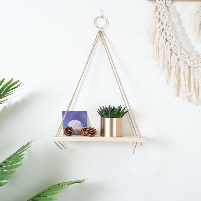 Factory Wall Decorations Hang Rope Storage Rack Flower Pot Storage Rack Nordic Wall Hanging Wooden Hanging Ornaments