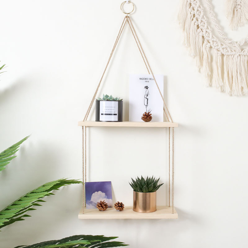 Factory Wall Decorations Hang Rope Storage Rack Flower Pot Storage Rack Nordic Wall Hanging Wooden Hanging Ornaments