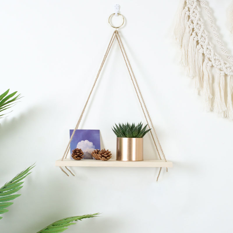 Factory Wall Decorations Hang Rope Storage Rack Flower Pot Storage Rack Nordic Wall Hanging Wooden Hanging Ornaments