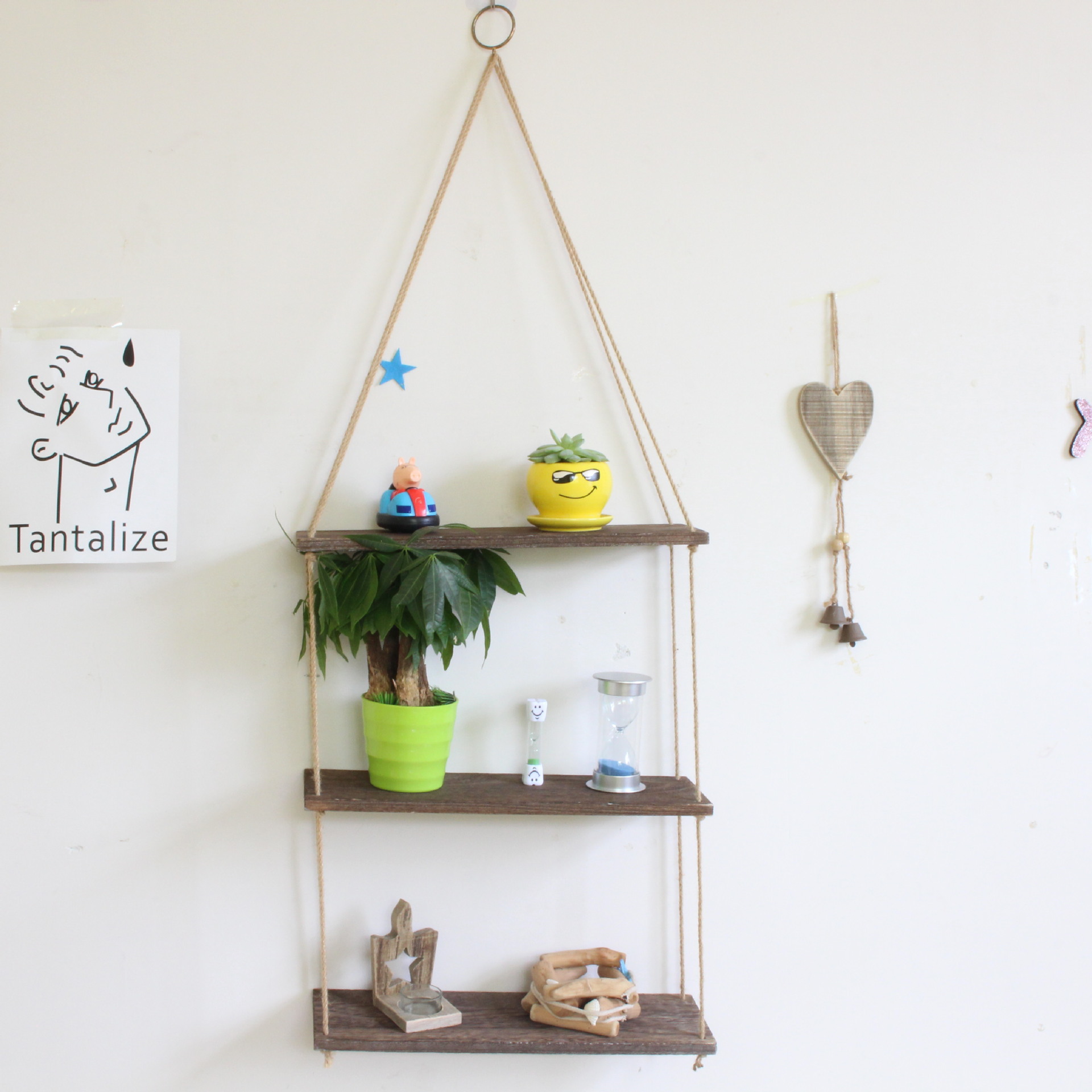 Factory Wall Decorations Hang Rope Storage Rack Flower Pot Storage Rack Nordic Wall Hanging Wooden Hanging Ornaments