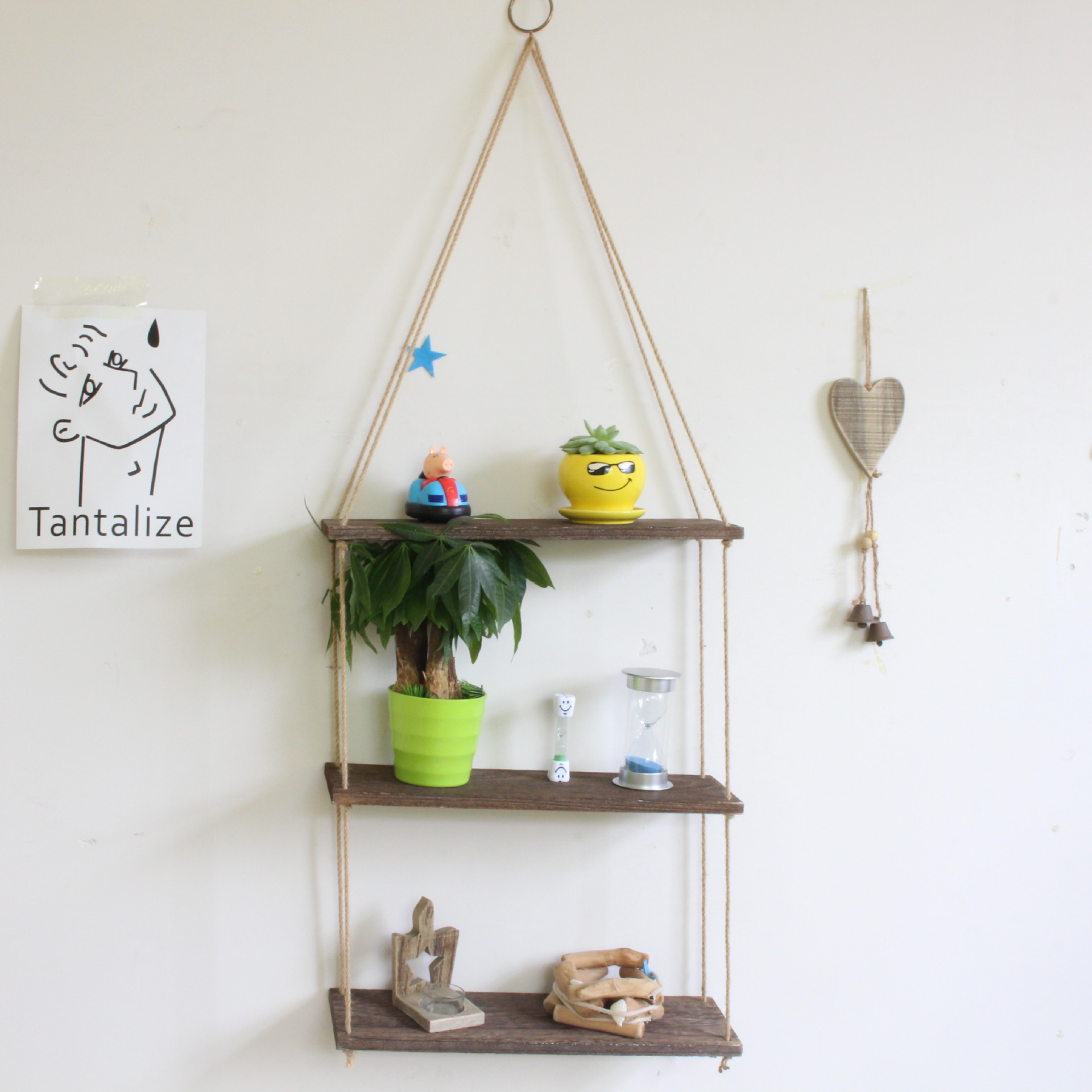 Factory Wall Decorations Hang Rope Storage Rack Flower Pot Storage Rack Nordic Wall Hanging Wooden Hanging Ornaments