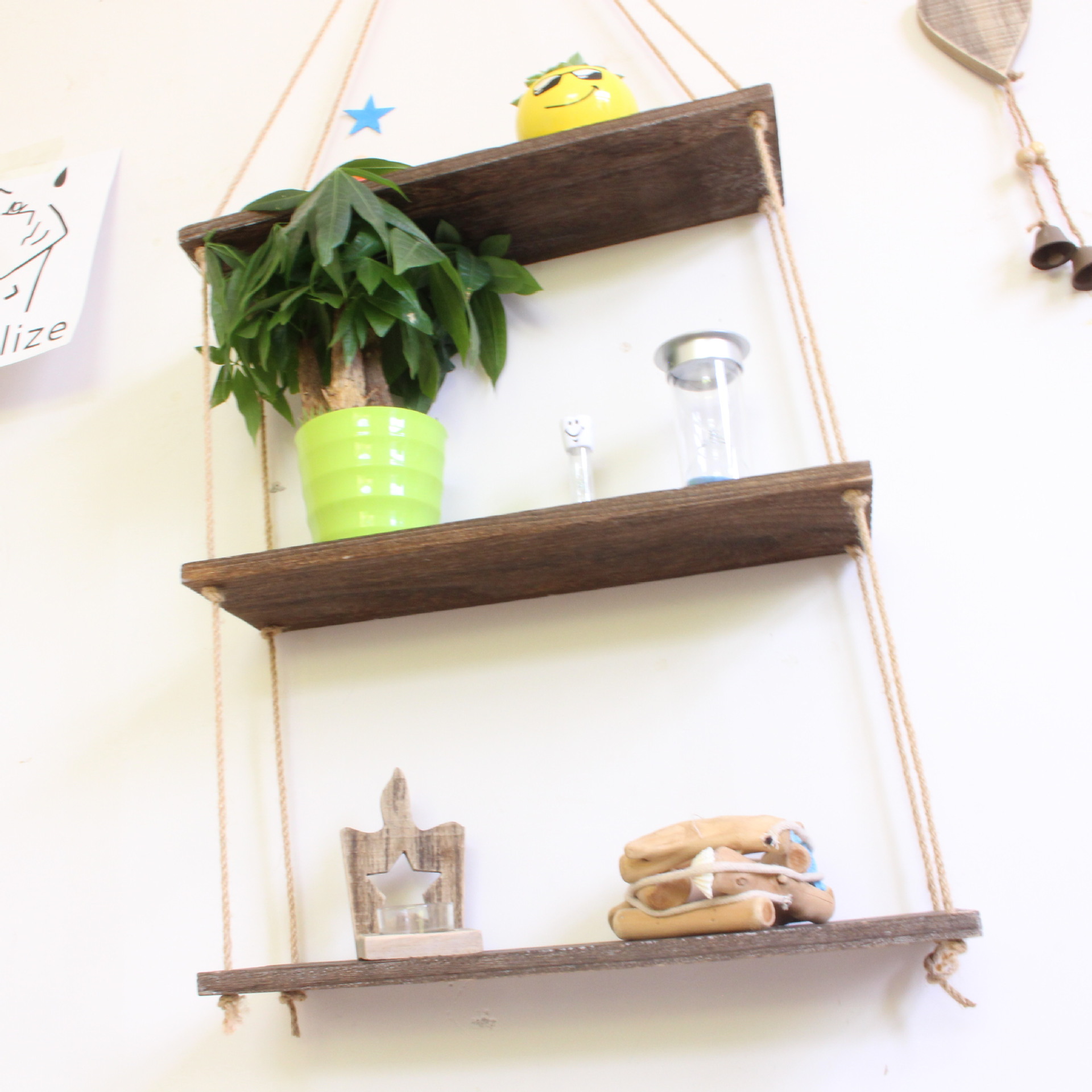 Factory Wall Decorations Hang Rope Storage Rack Flower Pot Storage Rack Nordic Wall Hanging Wooden Hanging Ornaments