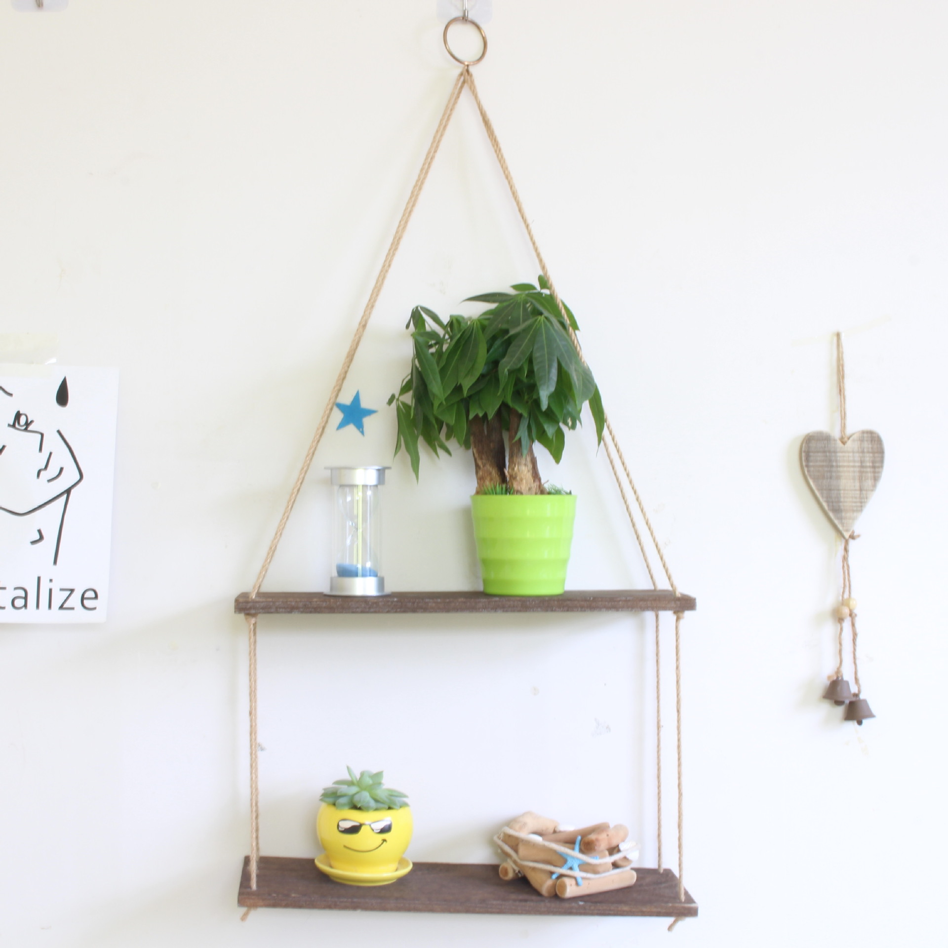 Factory Wall Decorations Hang Rope Storage Rack Flower Pot Storage Rack Nordic Wall Hanging Wooden Hanging Ornaments