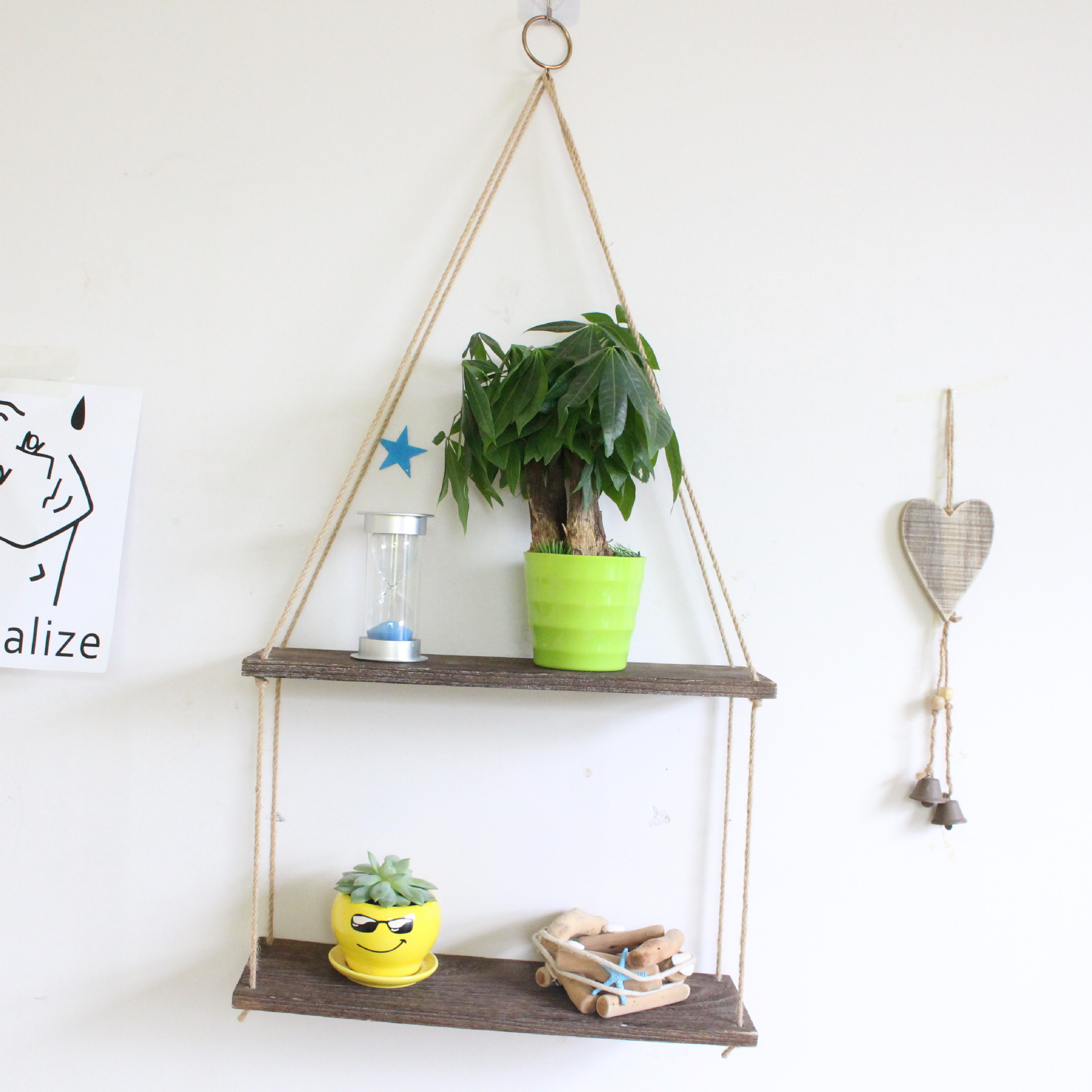 Factory Wall Decorations Hang Rope Storage Rack Flower Pot Storage Rack Nordic Wall Hanging Wooden Hanging Ornaments