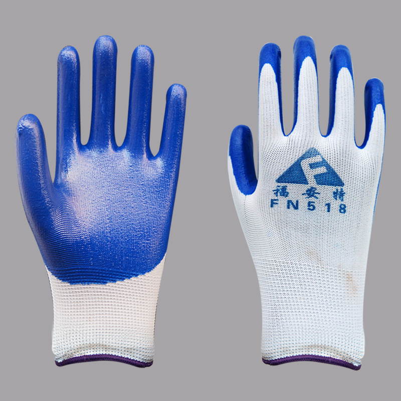 gloves fuante wear resistant skidproof labor protection line wrinkled hang glue dip gum department butyronitrile gloves