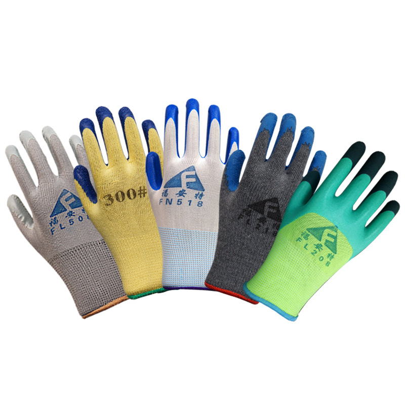 gloves fuante wear resistant skidproof labor protection line wrinkled hang glue dip gum department butyronitrile gloves