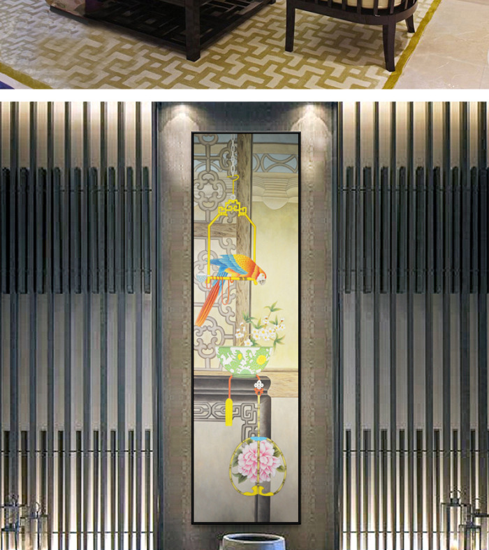 The new Chinese style sofa background wall four couplet hang a picture of The traditional Chinese painting of The living room in The living room ofa picture of The frame decoration.