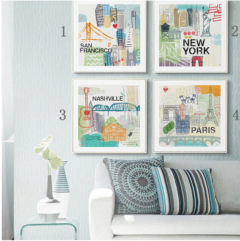 Modern adornment picture is the watercolor living room hang painting the world city architecture landscape painting of north European study.