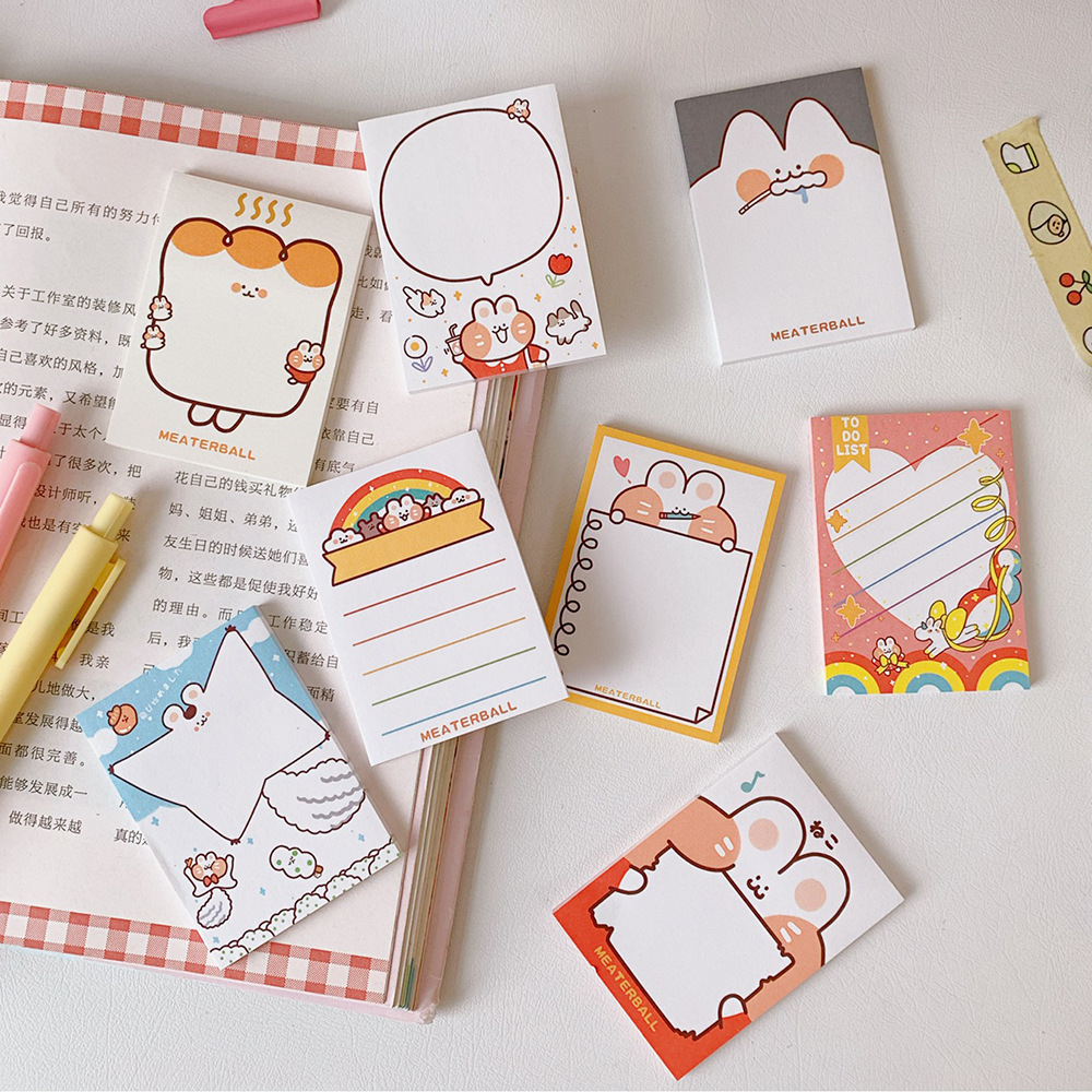 Korean Style in Cute Mengmeng Bunny Notepad Tearable Portable Notes Left Sticky Notes Memo Notepad Mini Book