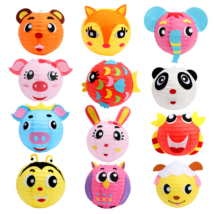 New Year Children&#039;s Portable DIY Cartoon Lantern Kindergarten Creative Handmade DIY Chinese Lantern Material Package