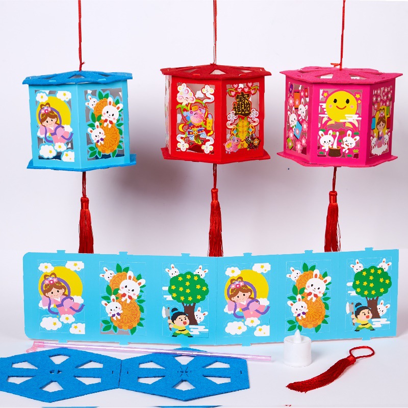 Mid-Autumn Festival Handmade DIY Chinese Lantern National Day Revolving Scenic Lantern Kindergarten Children Ingredients Portable Luminous