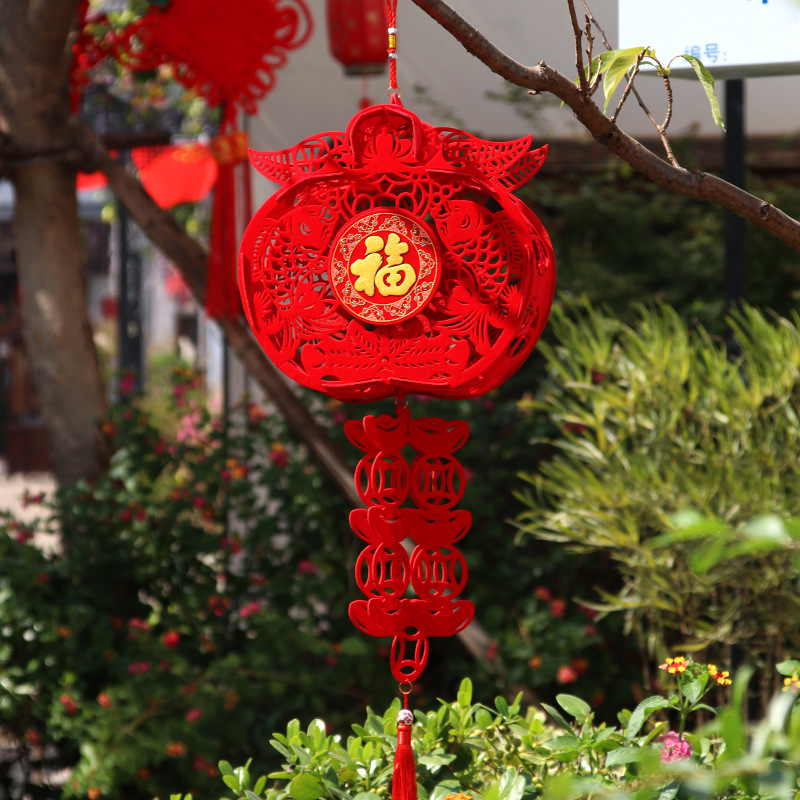 New Year Chinese New Year Felt Cloth Lantern Pendant Ornament Holiday Layout Non-Woven Fu Character Small Bell Pepper