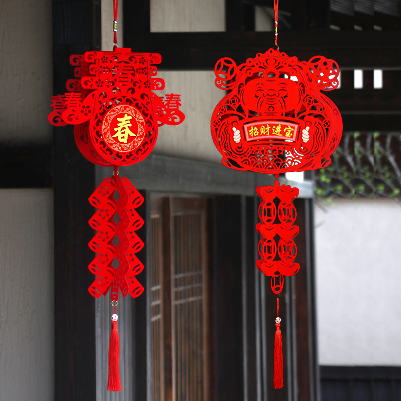 New Year Chinese New Year Felt Cloth Lantern Pendant Ornament Holiday Layout Non-Woven Fu Character Small Bell Pepper