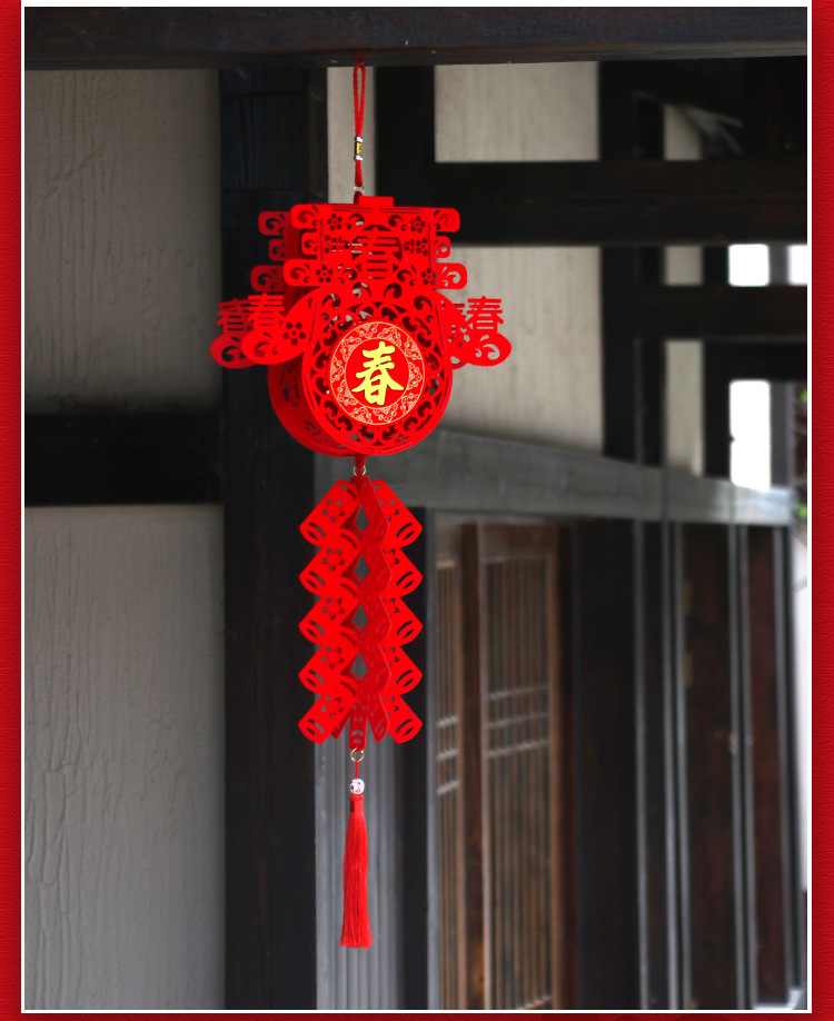 New Year Chinese New Year Felt Cloth Lantern Pendant Ornament Holiday Layout Non-Woven Fu Character Small Bell Pepper